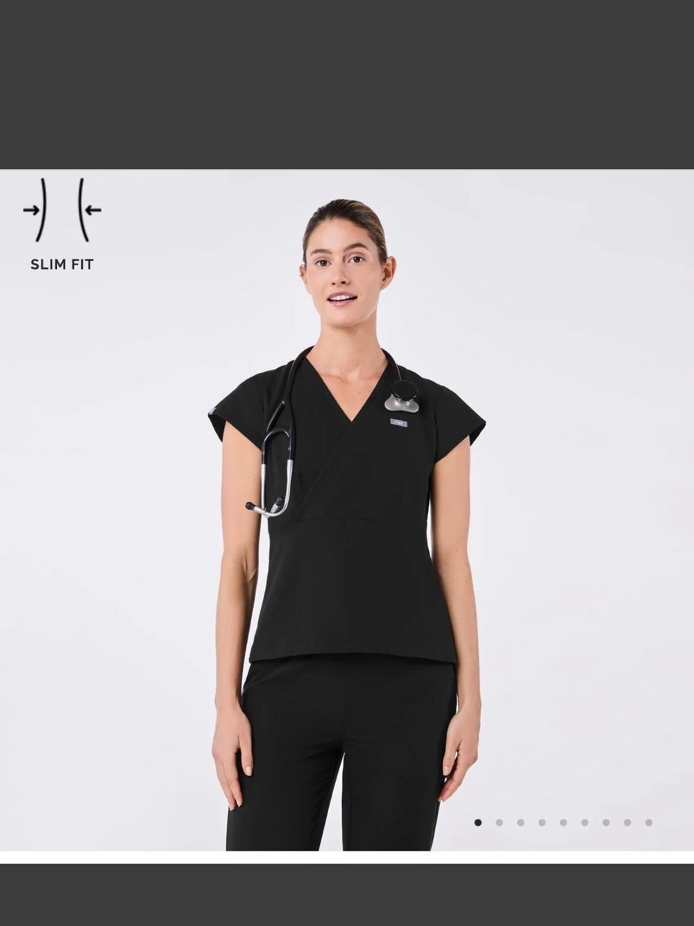 Slim Fit Black Women's V-Neck Medical Scrub Top